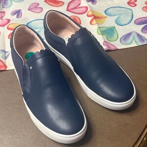 Kate Spade Aleta Dark Blue Scalloped Slip-On Loafers